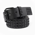 Ceinture punk en cuir noir avec triple rangée de clous pyramides et boucle métallique - 3.8*110CM / Ceinture Noire à Pyramide Noire