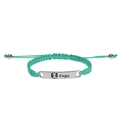 Detail of green braided rope bracelet with engraved panda metal plate and Ringel text - Green Bracelet