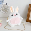 Cute white plush rabbit crossbody bag for kids with pink ears and golden chain strap - White Rabbit