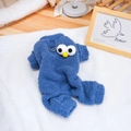 Blue fleece pet jumpsuit with cartoon monster design and D-ring for small dogs and cats - XS / Blue
