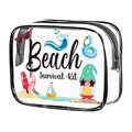 Borsa cosmetica in PVC trasparente con bordo nero e stampa Beach Survival Kit - 004-Sopravvivenza Classica in Spiaggia