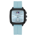 GEDI black square watch with light blue silicone strap and moon phase calendar detail - Black Case Light Blue Dial Light Blue Strap