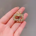 Mini gold hair claw clip with double rows of sparkling white rhinestones, 2.7x2.3cm - M1-011 Full Rhinestone Square / Approx. 2.7*2.3cm