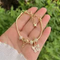 18K gold plated butterfly charm bracelet with heart pendants and colorful zircons - Large Butterfly Love Heart Style