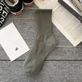 Mid-calf ribbed cotton sport socks in taupe grey color with minimalist design - One Size / Green
