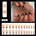 Almond-shaped press-on nails with yellow plaid, black French tips and white ghosts - W932 French Ghost (Glue Type)