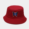 Bob en toile rouge avec broderie papillon bleue détaillée pour protection solaire - M (56-58cm) / Rouge Vin Papillon Bleu