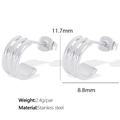 Minimalist silver C-shaped geometric stud earrings in polished stainless steel finish - Silver