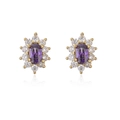 Dettaglio degli orecchini a fiore con gemma viola e raffinata placcatura in oro 18K - Girasole Viola