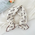 Beige cotton linen small square scarf with brown herringbone pattern and tied knot - Fish Beige