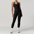 Conjunto de yoga negro para mujer con top corto y mallas de cintura alta - Chaleco + Pantalón: Negro Sofisticado / S