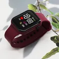 Burgundy silicone LED sports watch showing step counter and heart rate data - Burgundy