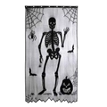 Halloween black lace door curtain featuring skull, spider web, bats and pumpkin designs - Skeleton Door Curtain