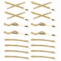 Set di 16 fermagli per capelli in metallo dorato con strass in forme croce, onda e dritta - Set da 16 Pezzi (Croce/Onda/Dritto) / Oro