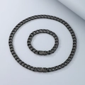 Conjunto de cadena cubana de acero de titanio gris oscuro con collar y pulsera a juego - Pulsera 21cm / 9mm Negro