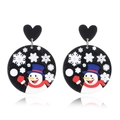 Christmas snowman earrings with round acrylic pendants and black heart studs on white background - Black Round Snowman