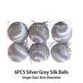 Set of 6 silver gray thread-wrapped Christmas balls with sequins and beads, 8cm size - 6-piece Christmas Ball With Silk Thread (silver-grey)