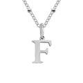 Silver stainless steel bead chain necklace with polished initial letter F pendant design - Letter F / Silver