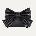Chic black bow-knot crossbody handbag with woven texture and glossy crinkled leather - Black / 26x15x5CM