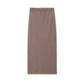 Damen schicker elastischer Strickrock mit hoher Taille in dunklem Mauve-Farbton - S / Camel