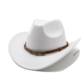 Detail of white felt cowboy hat featuring a brown leather band and skull metal buckle - M (56-58cm) / White