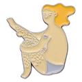 Enamel brooch pin featuring a girl shaving legs, aesthetic metal badge for clothes and bags - Sitting Girl Illustration (XZ8299)