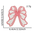 Pink and white embroidered bow patch with detailed dimensions 6.5cm by 6.4cm - Pink White Bow / 24#