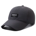 Dark grey quick-dry sports baseball cap with a curved brim and a black woven patch - Adjustable / Dark Gray