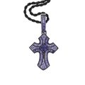 Collier croix noire hip hop avec pierres de zircone violettes sur chaîne en corde noire - Avec Chaîne 60cm / Noir/Violet