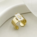 14K gold-plated adjustable ring with white rectangle shell inlay and starburst detail - Adjustable Open / Starburst Rectangle Shell(R0055-02)