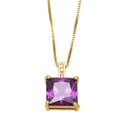 Détail du pendentif en zircon violet carré sur une chaîne en or pour femme - Violet