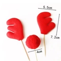 Detail showing red reindeer antlers and plush ball cake toppers with size measurements - Antler Red Nose Set B