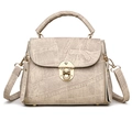 Chic cream multi-layer crossbody bag with denim texture and golden metal lock detail - Khaki