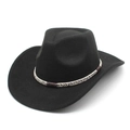 Detail of black wool cowboy hat with textured woven band and brown leatherette accents - M(56-58cm) / Black