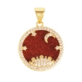 Golden micro-pave copper pendant with red inlay, white zircon, and moon star motifs - Sun Moon Star-Golden Sand