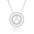 Silver round pendant necklace with letter A and sparkling cubic zirconia stones - Silver/Letter A