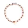 Primer plano de pulsera de cuentas rosas con colgante de corazón dorado sobre fondo blanco - Cuentas Rosa Rosa (B2101-RG)