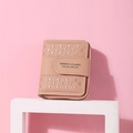 Pink PU leather short wallet with heart embroidery and stylish metal zipper closure - Light Pink