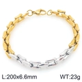 Pulsera de cadena bicolor oro y plata de acero inoxidable con diseño de eslabones cuadrados - Estilo Bicolor (KB207197-Z)