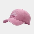 Close-up of pink washed cotton baseball cap with white A LOS ANGELES embroidery detail - Adjustable / Pink