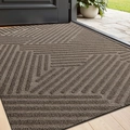 Brown woven anti-slip entryway mat with geometric texture on wooden floor - 45*75cm / Star Orbit-Khaki