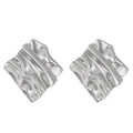 Orecchini a perno quadrati irregolari in argento con design moderno a onde martellate - Stile Quadrato Ondulato Argento (N-485)