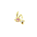 Golden bunny planet earring with pink heart gem and star pendant accessory - Cartilage Stud Earrings / Gold Rabbit