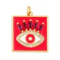 Quadratischer Evil Eye Anhänger in Gold mit roter Emaille und rosa Edelsteinen - Quadratischer Böser Blick Stil (M917035-Rose) / Fuchsia