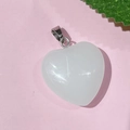 Natural white crystal stone heart pendant 20mm with metal clasp on pink background - 59-Glass White