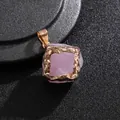 Pink crystal pendant with textured gold gilded metal edge and elegant golden clasp - Gold Edge Pink Jade Cube 20mm - Pendant Only