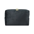 Black velvet octagonal makeup bag with gold zippers and soft plush texture finish - Small Black