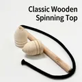 Nostalgic wooden spinning top set with two natural wood tops and a whipping stick - Wooden Spinning Top