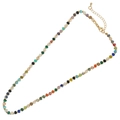 Colorful square semi-precious stone bead necklace with golden spacer beads and lobster clasp - Multicolor Square Stone and Ceramic Style (B-N23031601A)