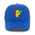 Μπλε trucker καπέλο με δίχτυ και πολύχρωμο Shaka τύπωμα για casual στυλ και εξωτερική χρήση - M (56-58cm) / Βασιλικό Μπλε